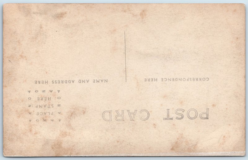 c1910s Adorable RPPC Father & Children on House Porch Mansion Ionic Columns A214