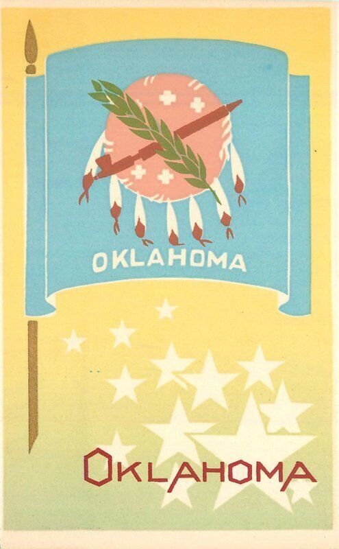 Oklahoma 1940s Flag hand made serigraph Postcard 22-8117