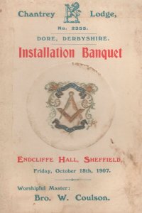 Dore Derby Masons Banquet at Sheffield 1907 Old Masonic Menu