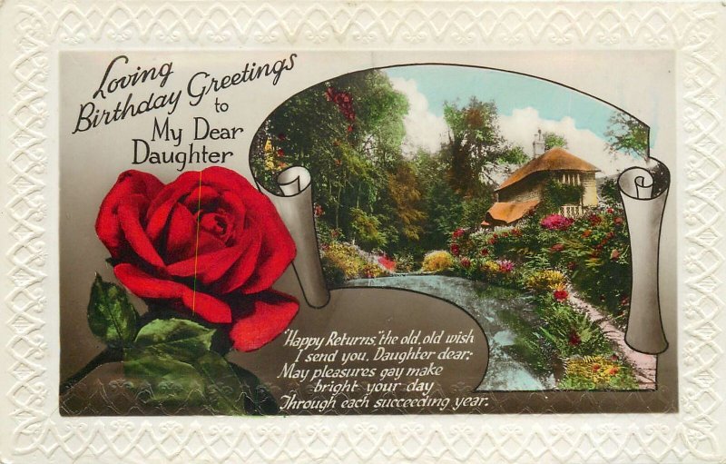 Postcard Greetings birthday flower multi view house river