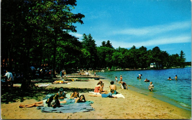 Vtg 1950s Fitch's Beach On Sebago Lake East Sebago ME Postcard