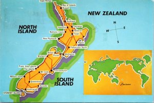 Postcard Map New Zealand  North Island and South Island