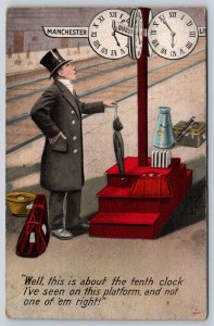 1910 North Windsor  Connecticut  Man on Train Platform Postcard