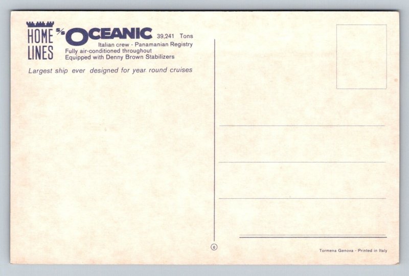 Home Lines  Cruise Ship  Oceanic    Postcard
