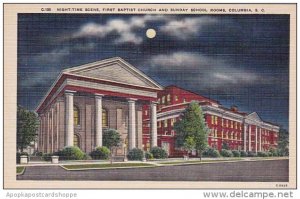 South Carolina Columbia Night Time Scene First Baptist Church And Sunday Scho...