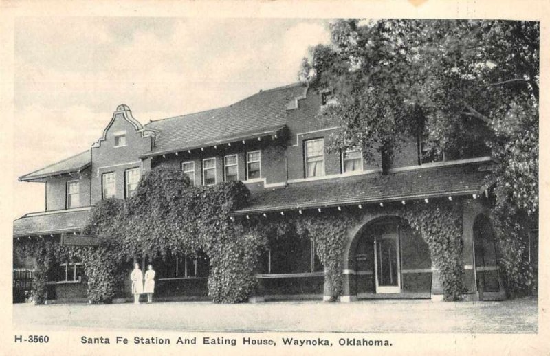 Waynoka Oklahoma Santa Fe Station and Eating House Vintage Postcard AA11861