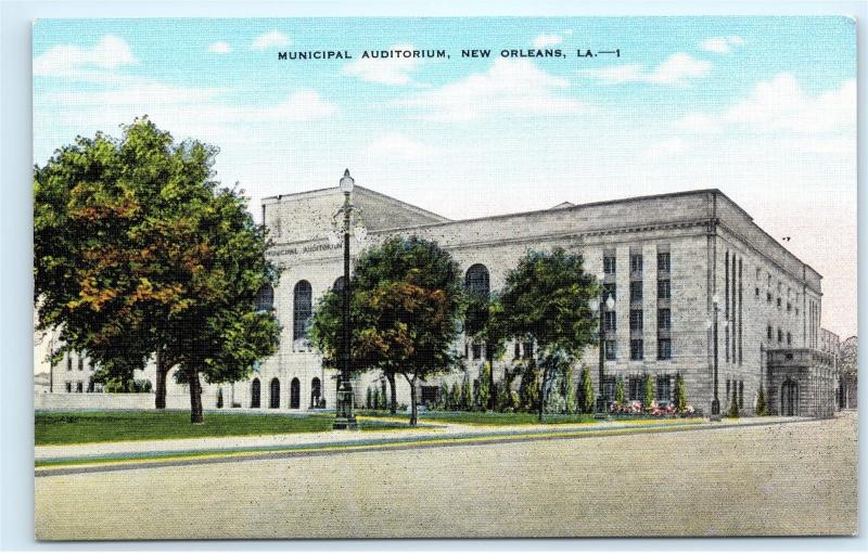 *Municipal Auditorium New Orleans Louisiana Vintage Kropp Linen Postcard C58