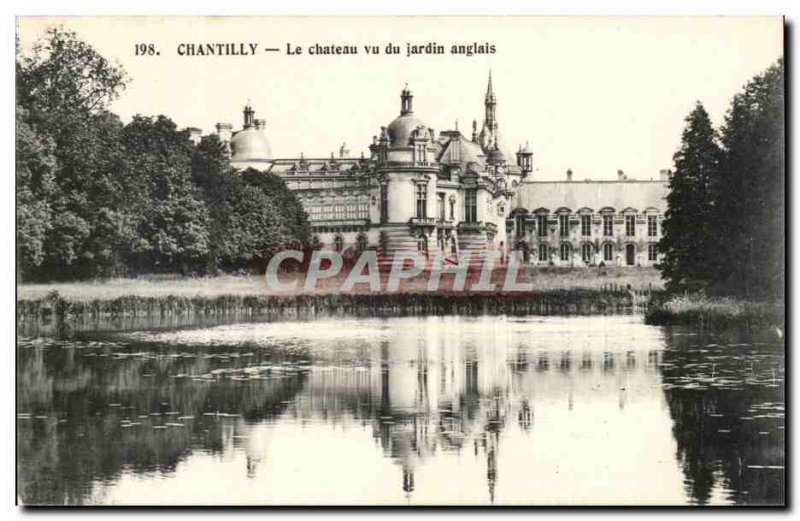 Chateau de Chantilly Old Postcard view of English garden