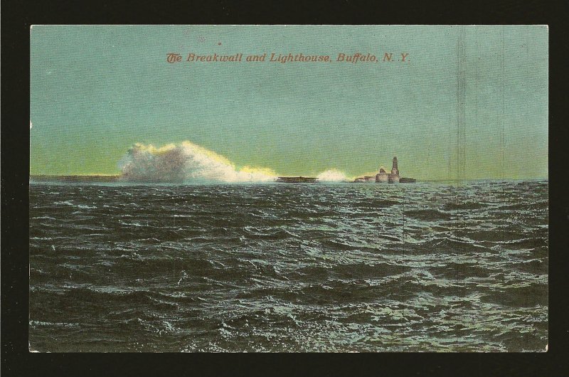 USA Dated 1913 Breakwater & Lighthouse Buffalo NY Color Postcard