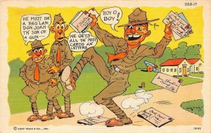 Military Comic  HE MUST BE A DON JUAN~Solider Getting Letters  ca1940's Postcard