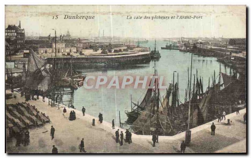 Old Postcard Dunkerque The hold fishermen and I Before Boat Harbor