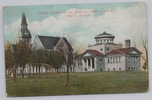 Emporia KS~College of Emporia & Anderson Memorial Library~Vintage Postcard