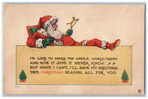 1913 Christmas Greetings Santa Claus Toys Train Rochester NY Antique Postcard