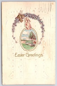 1915 Easter Greetings Landscape Forget -Me-Nots Wishes Posted Postcard