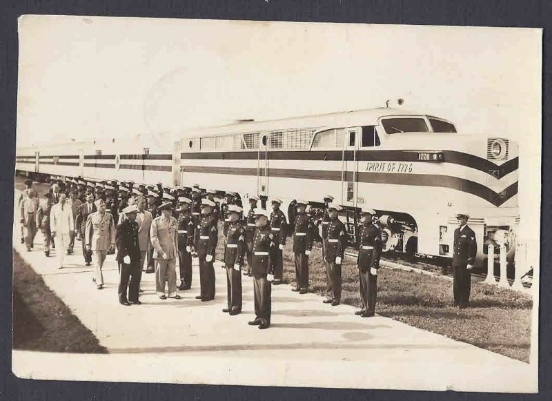 REAL PHOTO OF TRAIN, SPIRIT OF 1776 W/MILITARY TRIBUTE, TOURING TRAIN W/COVER