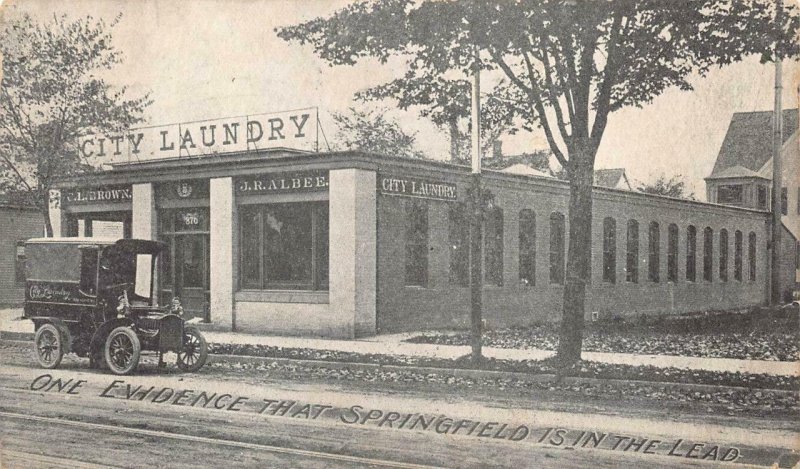 BROWN & ALBEE CITY LAUNDRY WAGON SPRINGFIELD MASSACHUSETTS POSTCARD 1906