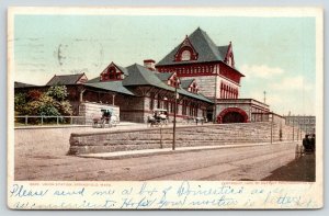 Springfield MA~Union Railroad Station~Horse Buggies~Wagons~1906 Detroit Pub Co
