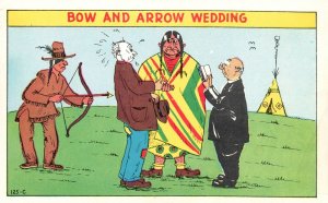 Vintage Postcard Ceremony Vows Marriage Bow And Arrow Wedding Couple Comic Card