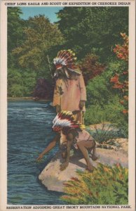 Postcard Native American Chief Lone Eagle + Scout Cherokee Indian