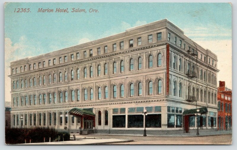 Salem Oregon~Porte Cocheres~Four-Story Marion Hotel~Fire Escapes~c1910 Acmegraph 