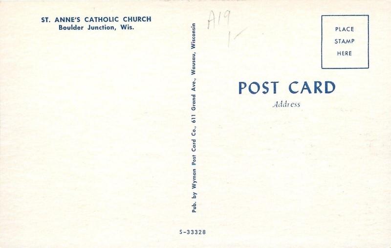 Boulder Junction Wisconsin~St Anne's Catholic Church~1960s Postcard