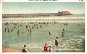 Vintage Postcard Bathers at Long Beach Boardwalk California Pacific Novelty Pub.