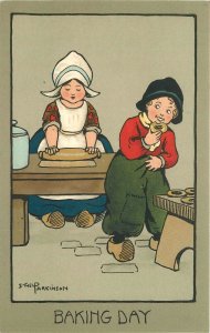 Postcard C-1910 Ethel Parkinson Baking Day artist crafts Dutch Children 23-12184