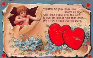 E71/ Valentine's Day Love Postcard c1910 Cupid Arrow Bow Hearts 2