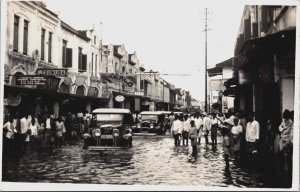 Indonesia Palembang Sumatra Flood Street Scene Vintage RPPC C130