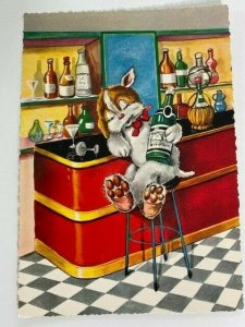 Kruger Postcard Drunk Dog At Bar Western Germany