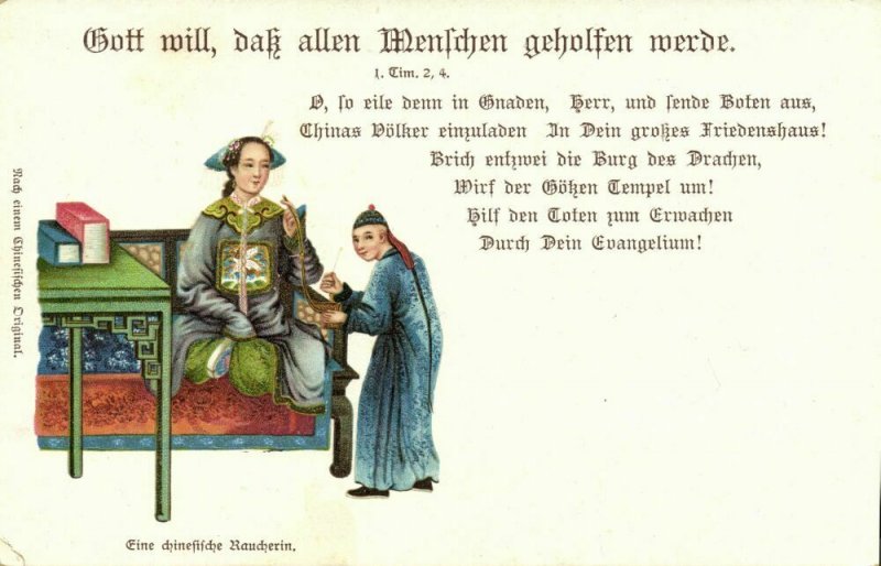china, Chinese Opium Smoker (1900s) Bible Text Mission (?) Postcard