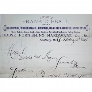 1884 Antique Billhead - FRANK C BEALL - Hardware Tinware Cutlery - Frostburg, MD