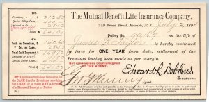 1894  Mutual Life Insurance Company   Receipt  8 x 4