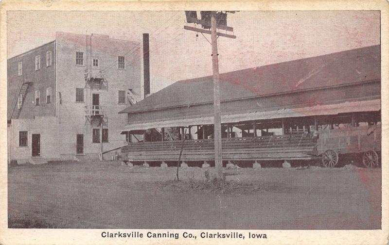 Clarksville Iowa~Clarksville Canning Co~Wagon in Front~1920s Postcard