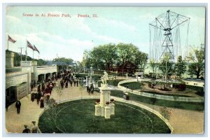 1909 Scene Al Fresco Park Exterior View Amusement Park Peoria Illinois Postcard