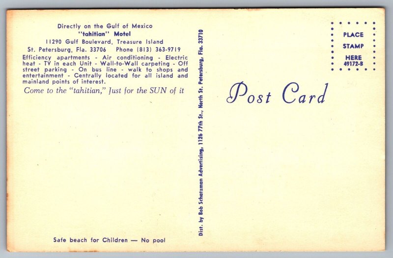 Tahitian Motel Treasure Island Gulf Of Mexico Saint Petersburg Florida Postcard