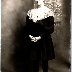 c1910s Cute Little Girl Standing Smile RPPC Fashion Studio Real Photo Happy A159