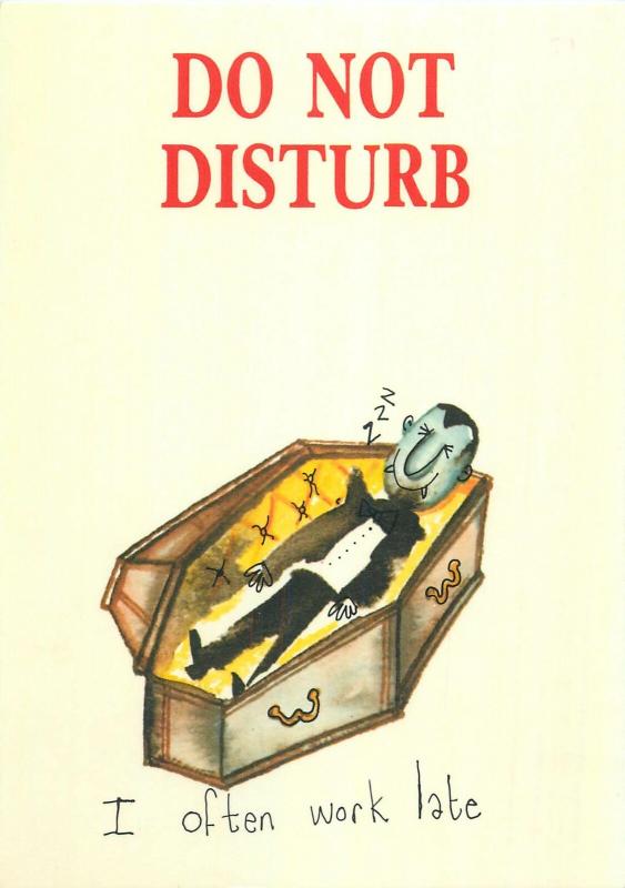 Vampire coffin do not disturb I often work late comic postcard