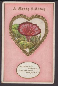 A Happy Birthday Heart with flower - Happy may your birthday be Embossed - DB