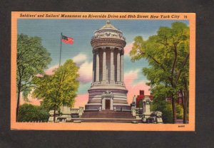 NY Soldier's Sailor's Civil War Monument New York City NYC Linen Postcard