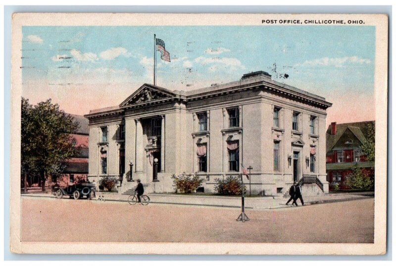 Chillicothe Ohio Postcard Post Office Building Exterior Classic Car 1920 Posted