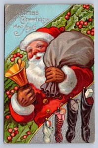 K8/ Santa Claus Christmas Postcard c1910 Bell Toy Sack 231