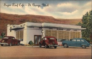 ST GEORGE UT Sugar Loaf Caf OLD CARS Old LINEN Postcard