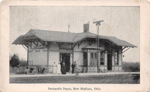 New Madison Ohio Panhandle Depot B/W Lithograph Vintage Postcard U7644