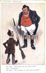 Political Satire Comic CWF 257D John Bull PROTECTIONISM c1910s Postcard