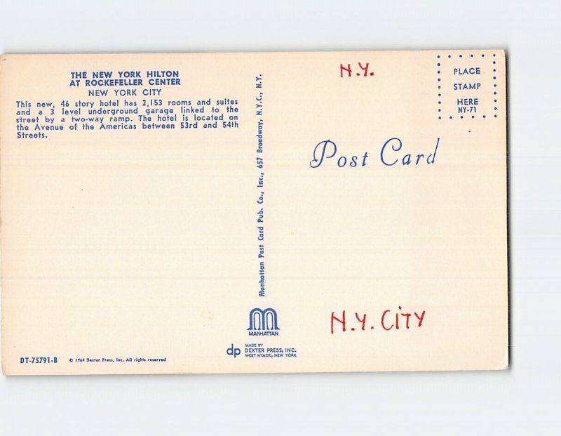 Postcard The New York Hilton At Rockefeller Center New York City New York USA