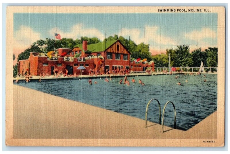 1945 Swimming Pool Exterior Building Moline Illinois IL Vintage Antique Postcard