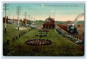 c1910's Grand Trunk Railway Station Railroad Train Hamilton Canada Postcard