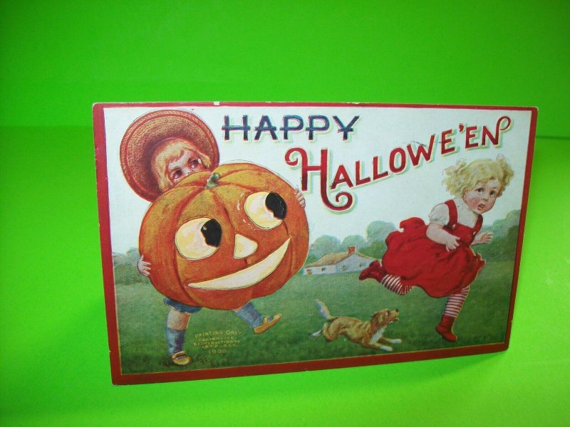 Vintage Halloween Postcard Puppy Dog Kids 1908 Original Embossed Alleghney PA