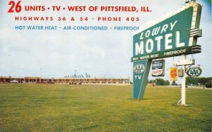 Pittsfield, IL Illinois  LOWRY MOTEL  Pike County ROADSIDE  ca1950's Postcard